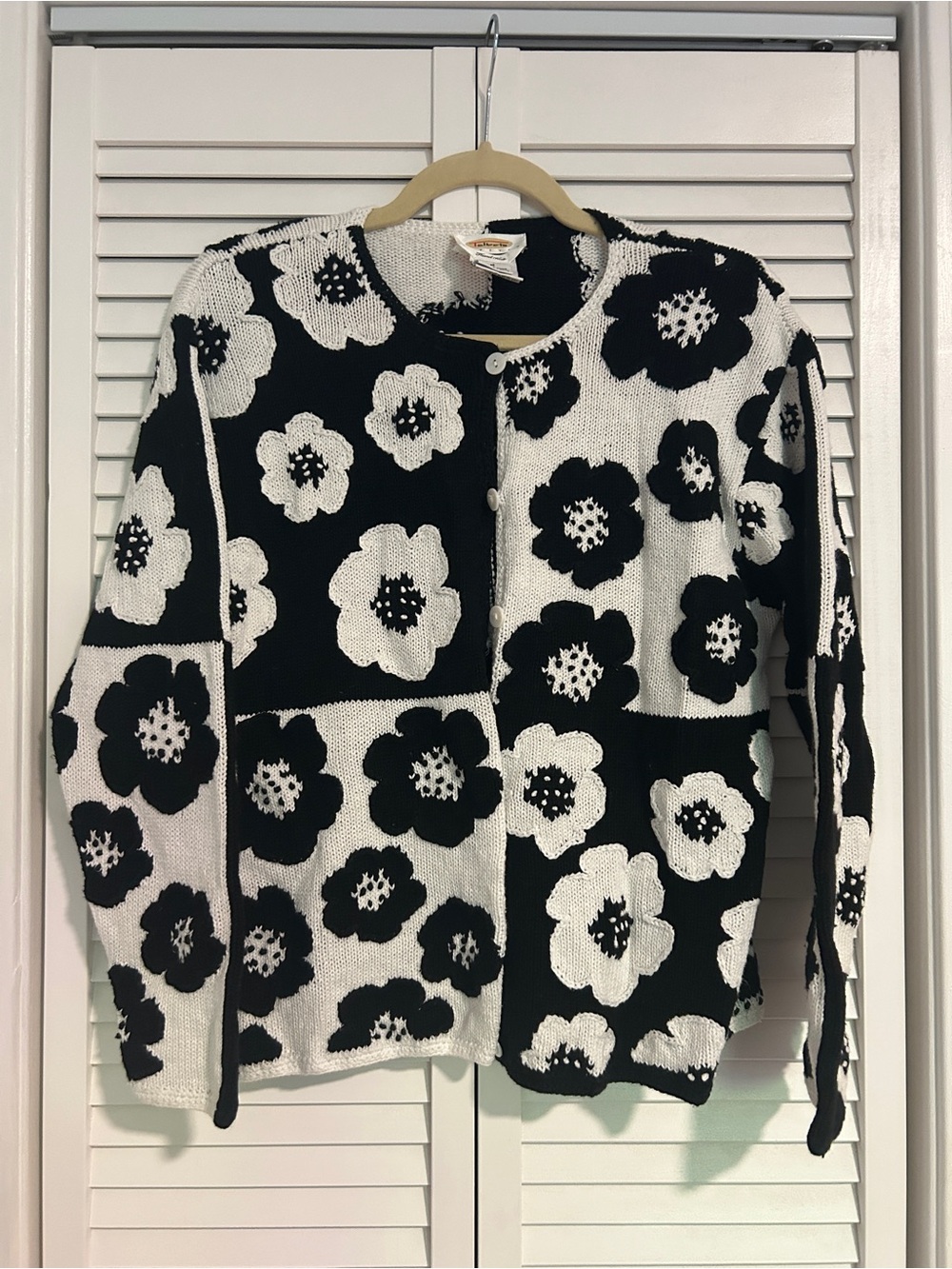 Talbots Black and White Floral Patchwork Cardigan